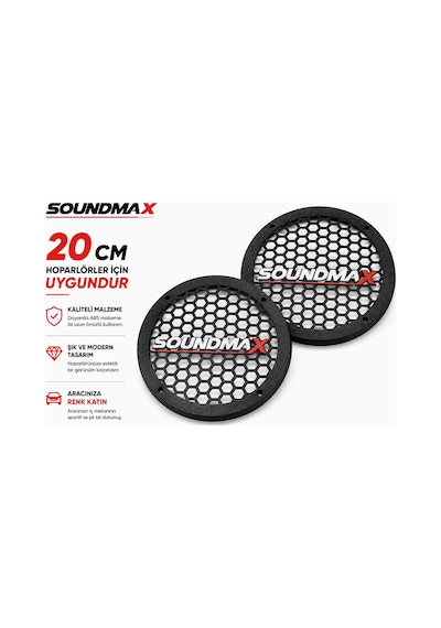 Soundmax 20cm Hoparlör Kapağı - Soundmax Logolu Kaliteli Plastik Midrange Hoparlör Kapak 20 Cm - 2 A