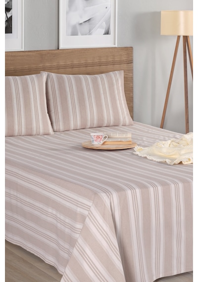 Eponj Home Sport Çizgili Çarşaf + Yastık Kılıfı Seti Çift Kişilik Soft Line Bej Bej