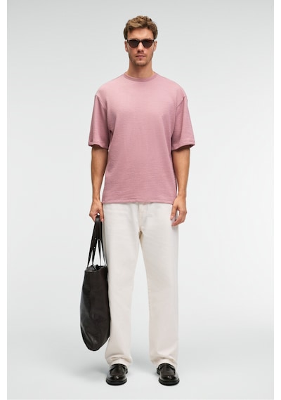 Grımelange VINTAGE Erkek Kısa Kollu Yuvarlak Yaka Dokulu Gofre Kumaş Regular Fit Pembe T-Shirt Grımelange VINTAGE Erkek Kısa Kollu Yuvarlak Yaka Dokulu Gofre Kumaş Regular Fit Pembe T-Shirt