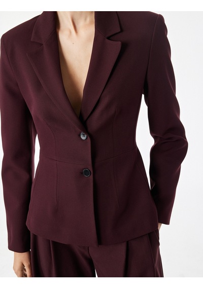 Koton Geniş Yaka Dikiş Detaylı Düğmeli Blazer Ceket Bordo 7wak50077uw