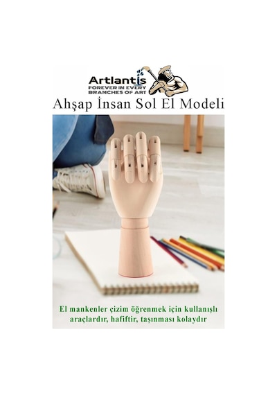 Ahşap Sol El Modeli 25 Cm 1 Adet Sol El Maketi Bayan Ahşap Manken Sol El Parmak Model Hareketli Esnek Eskiz Çizim Boyama