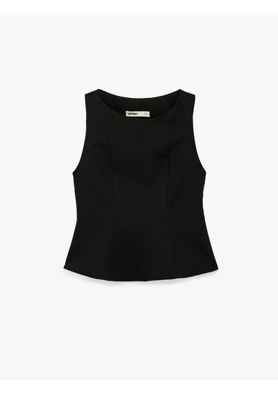 Koton Slim Fit Bisiklet Yaka Peplum Kesim Kolsuz Bluz Siyah 6sak60238pw