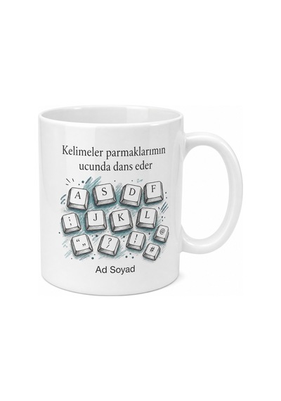 Klavye Tuşları Çizimli Hızlı Yazan Sekreter Ve Yazarlara Kupa Bardak Hediye Beyaz / Çok Renkli