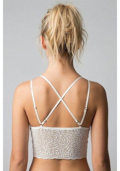 New Bra Dantel Çiçek Motifli Crop Bralet Ekru 8427