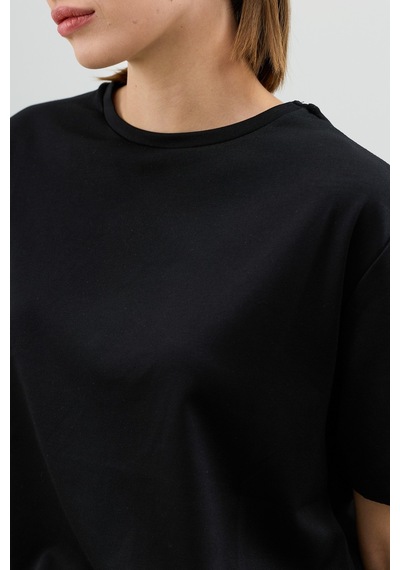 Antioch Dökümlü Kadın T-shirt Siyah