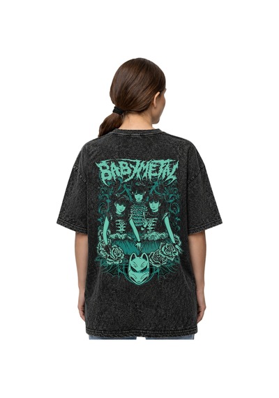 Sevbano Babymetal Rock Metal Müzik Grubu Sırt Baskılı Unisex Oversize Esk Siyah
