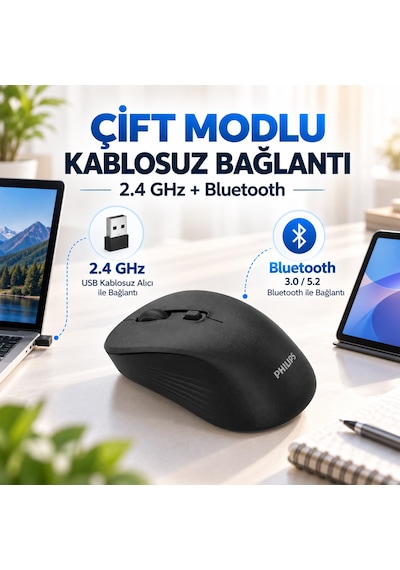 Philips SPK7538 Kablosuz Bluetooth 1600 DPI 5 Tuşlu Sessiz Mouse