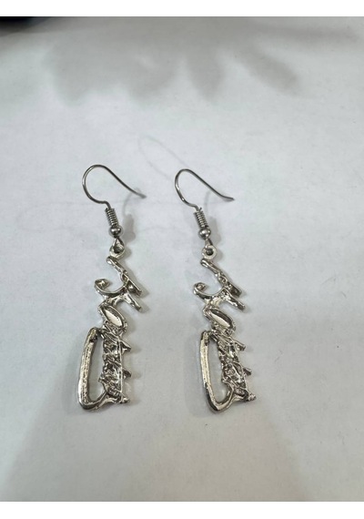Herşey Nota Soyut Yazı Formlu Metal Figür Küpe Sallantılı Tasarım Küpe Çok Renkli