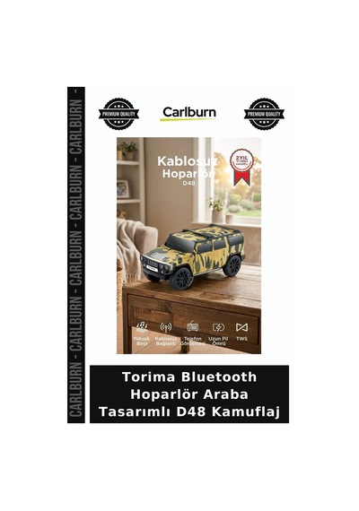 Premium Torima Bluetooth Hoparlör Araba Tasarımlı D48 Kamuflaj Ses Sistemi Radyolu Parti