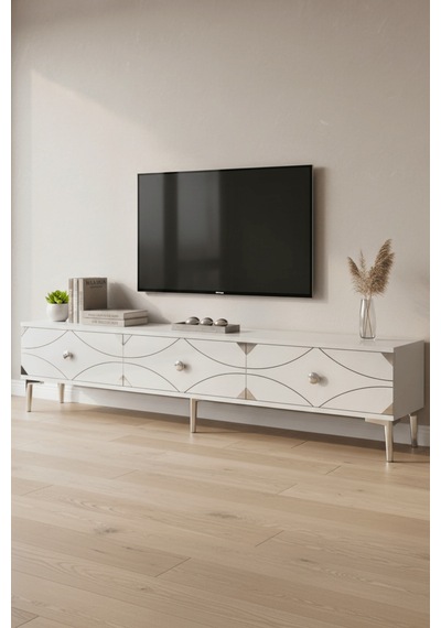 Tsa1897bs - Alfa Tsa180 Tv Stand, Tv Sehpası Ve Tv Ünitesi Beyaz - Sılver 180cm