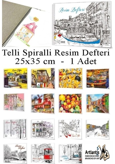 Telli Resim Defteri 15 Yaprak 25x35 Cm 1 Adet Artlantis Spiralli Orta Boy Telli Resim Defteri Karton Kapak 110 Gr Okul