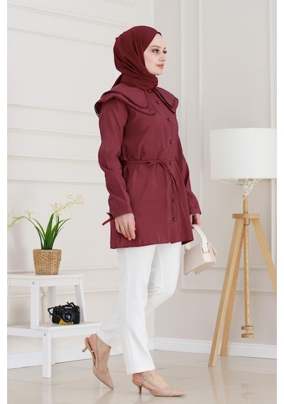 Sevitli Çift Yaka Dantelli Tunik-bordo-4982 Bordo