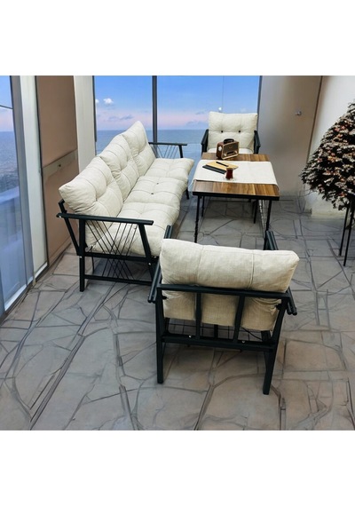 Lüx Bahçe Balkon Mobilyası , Koltuk Takımı ,çay Seti 3-1-1 Masalı Takım Krem