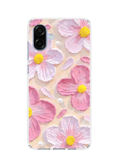 Samsung Galaxy A07 Uyumlu Pembe Beyaz Çiçekler Sulu Boya Baskılı Silikon Kılıf Renkli