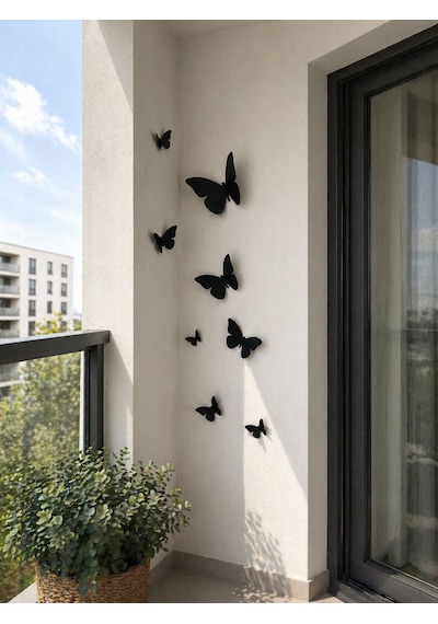 Siyah Kelebek Duvar Dekoru 8 Li Ev Dekorasyonu Hediye Alternatifi Salon Balkon Duvar Süsü