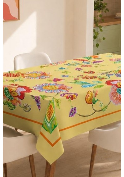 Vivanni Home Yıkanabilir Dikdörtgen Masa Örtüsü Günlük Kullanıma Uygun Pratik Ve Uzun Ömürlü Çiçekli Sarı