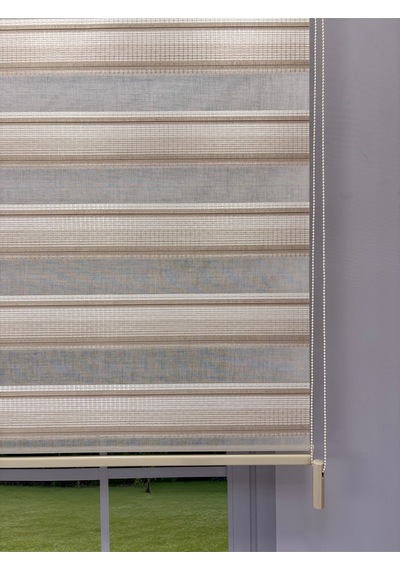 Viola Serisi Krem Bej Keten Dokulu Modern Zebra Stor Perde