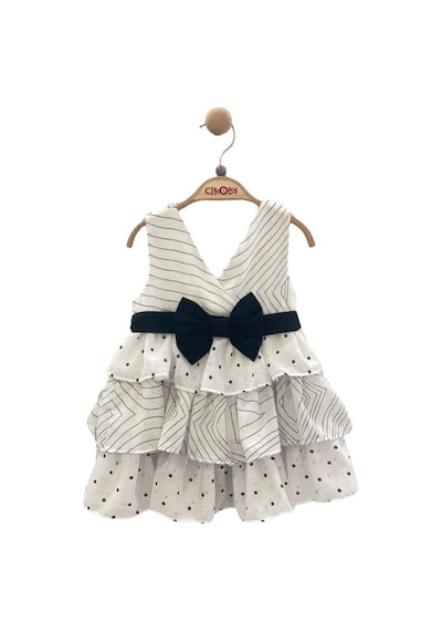 Çikoby Kız Bebe İçi Pamuk Astarlı Puantiyeli Çizgili Elbise-13889 Siyah