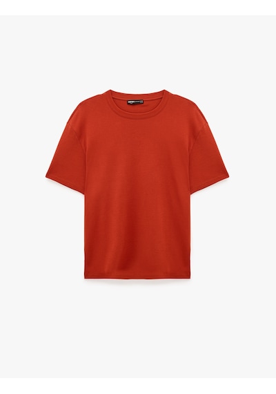 Koton Pamuklu Bisiklet Yaka Kısa Kollu Basic Oversize Tişört Kiremit 7wam10086mk