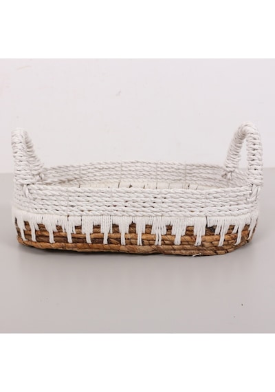 Bodrum 35x16x16 Cm. Doğal Abaka El Yapımı Oval Sepet Bej