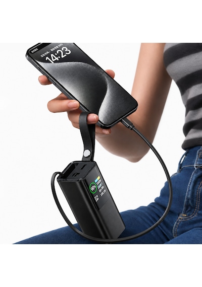 100w Ultra Hızlı Şarj Powerbank 20000 Mah Pd 3.0 Tft Ekranlı Dahili Type-c Kablolu Siyah