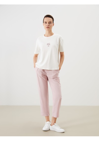 Lcw Comfort Beyaz Baskılı Soft Touch Kadın Tişört