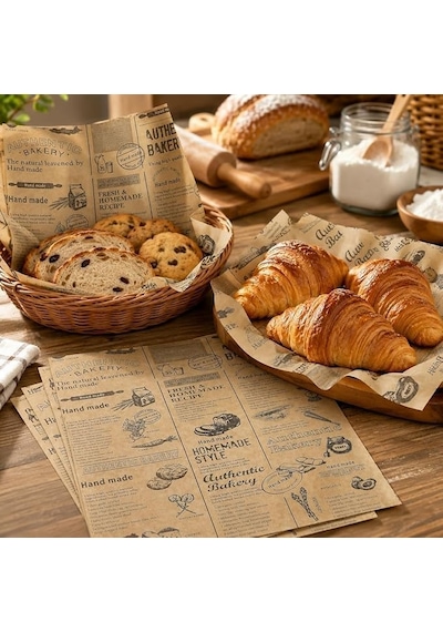 Vintage Baskılı Gıda Sunum Kağıdı Hamburger, Sandviç, Patates, Tost Ve Atıştırmalık Servis Kağıdı, Kafe Restoran Sunum Ve Paketleme Kağıdı Diğer