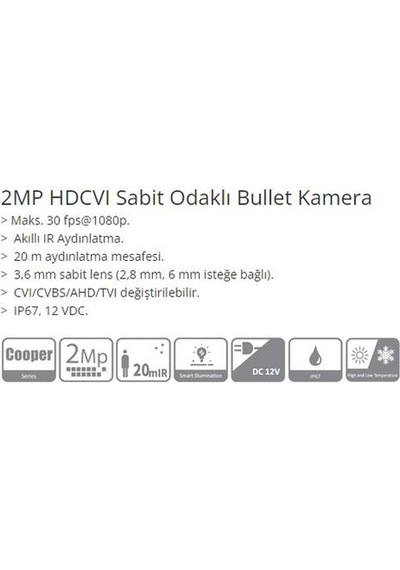 Dahua Hac-b2a21 2mp Hdcvı Sabit Odaklı Bullet Kamera Metal Kasa
