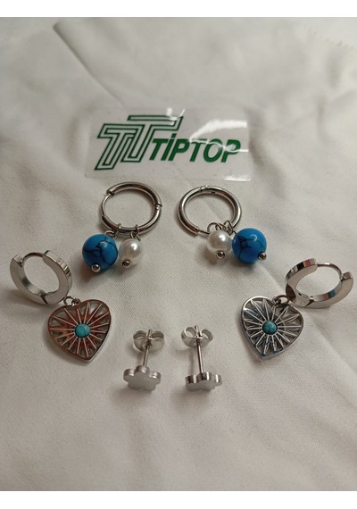 Tiptop/ Gümüş Renk 6'lı Küpe - Gümüş Renk 6'lı Halka Küpe Set Gümüş