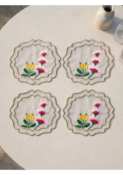Fleur Embroidered Kokteyl Peçetesi-white