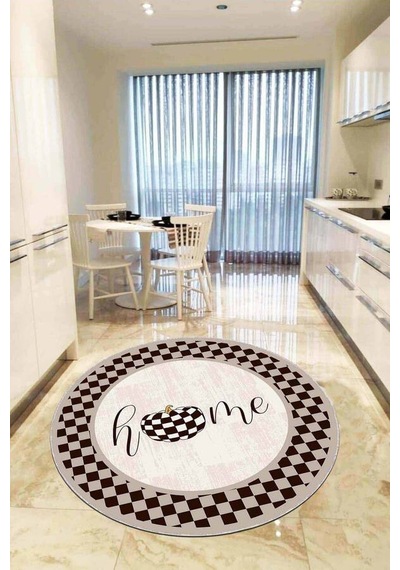 Kahve Kaymaz Taban Home Yazılı Yuvarlak Mutfak Halısı Ar806n11 Kahverengi