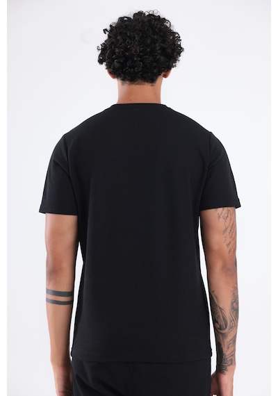 Rowinger Waffle Dokulu Nakış Logo Detaylı Oversize Erkek T-shirt Siyah