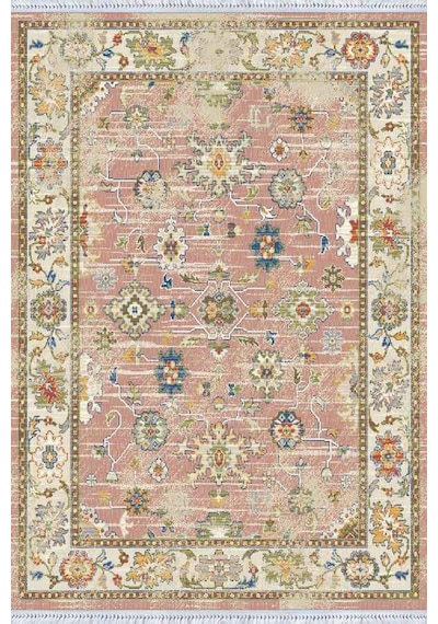 Pembe Çerçeveli Dokuma Pamuk Taban Kaymaz Kilim Klm037n11