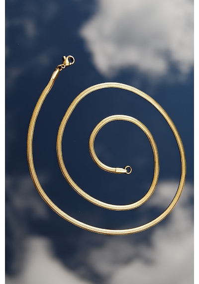 Rua Jewelry Yassı Yılan İtalyan Zincir Paslanmaz Çelik Kolye Altın 3 MM