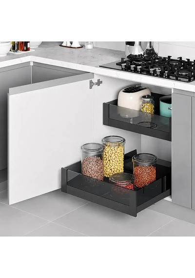 Starax Premium Bağımsız Çift Açılım Gizli Raylı Çekmece Antrasit Modül 45cm S-2333-p-a
