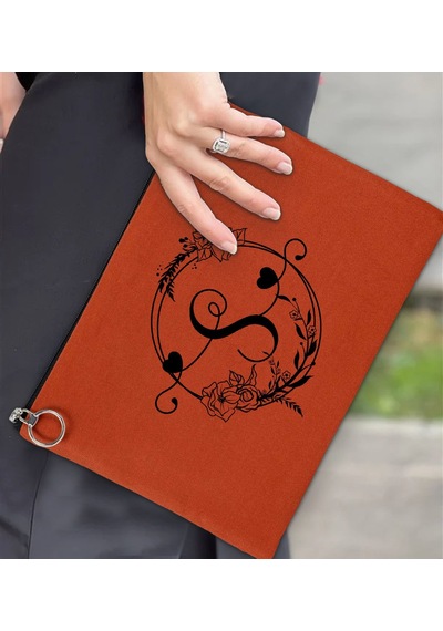 Bk Gift Kişiye Özel Harfli Astarlı Kiremit Portföy Çanta 30x21cm, Baskılı El Çantası, Organizer Çanta Haki
