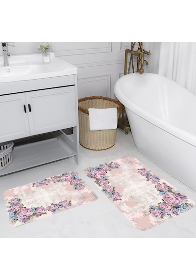 Rovigo Home Baskılı Kaymaz Taban 2 Li Banyo Paspas Takım Rvg5065-100X60-60X50 Çok Renkli