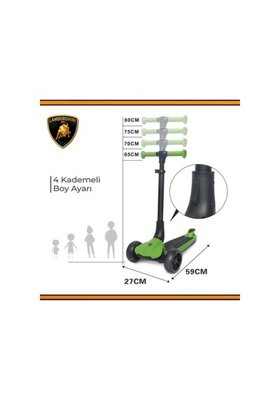 Kolay Katlanabilir Işıklı Çocuk Scooter 3 Tekerlekli Açık Mavi