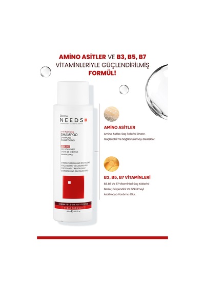 Derma Needs Saç Dökülmesi Karşıtı Şampuan 400 ML Güçlendirici Amino Asit, Biotin, B3/b5/b7 Vitamin Sülfatsız