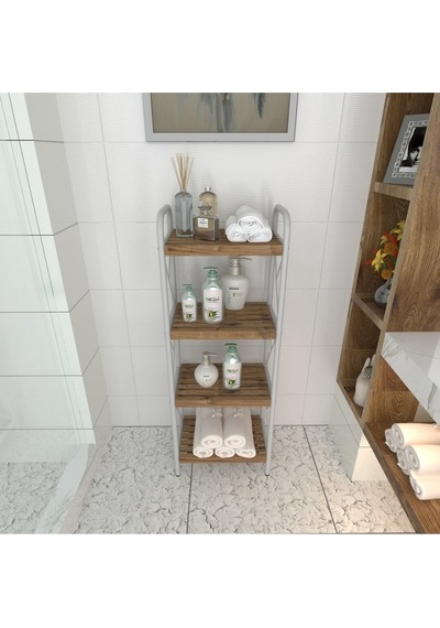 Sahra Beyaz 4 Katlı Raf Banyo Köşe Rafı Mutfak Düzenleyici Raf