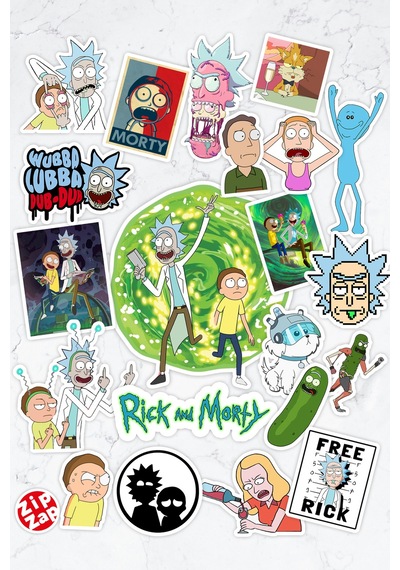 Rick And Morty Çizgi Dizi Telefon Laptop Bullet Journal Yapışkanlı Folyo Sticker Paketi 21 Adet Çok Renkli