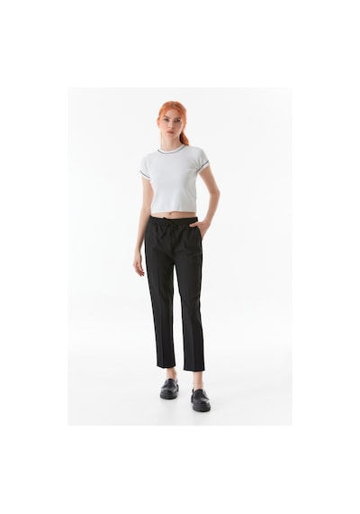 Fullamoda Basic Beli Lastikli Carrot Fit Kumaş Pantolon- Siyah 24KGB279200760-Siyah