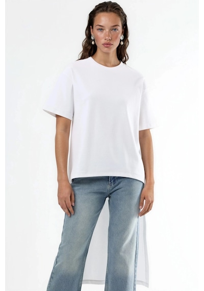 Hiccup Busem Yırtmaçlı Oversize Bisiklet Yaka Tunik Beyaz