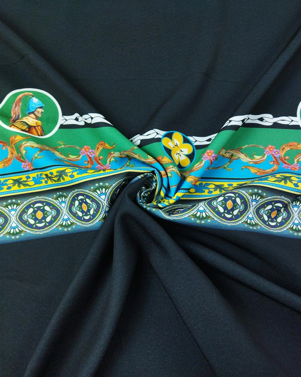 Krep Antik Desen Siyah En: 145 Cm-821 Renkli
