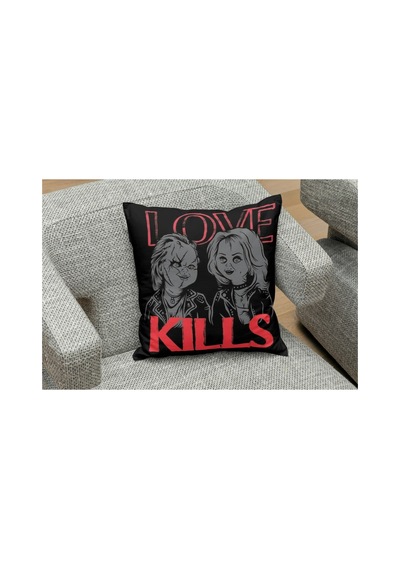 Chucky And Tifany - Love Kill Desenlı Kare Yastık Kılıfı Çok Renklı
