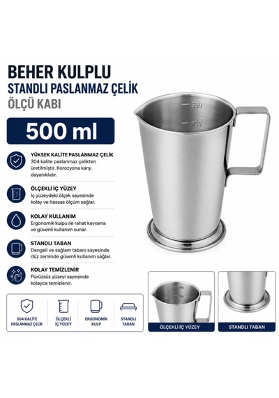 Beher Kulplu Standlı Paslanmaz Çelik 500 Ml - Ölçü Kabı