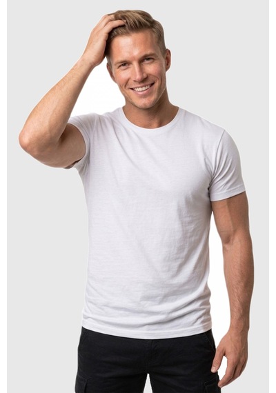 Rizzup Erkek Beyaz Slim Fit %90 Pamuk Likralı Yumuşak Dokulu Basic Tişört 1801131