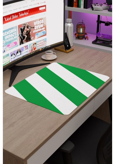 Yeşil Beyaz 48x40 Xl Taraftar Gaming Oyuncu Mouse Pad Kaymaz Taban Büyük Klavye Fare Altlığı Şerit