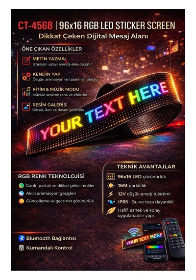 Matrix Esnek Yapışkanlı Led Panel 96x16 Rgb