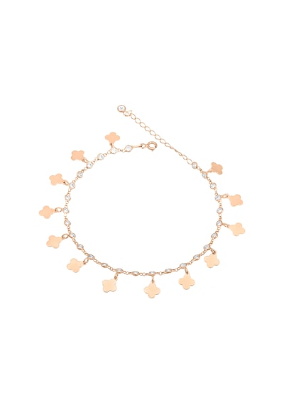 Brezza Lusso Jewelry Lazer Kesim Yonca Su Yolu Sallantılı Gümüş Kadın Ayak Halhal Rose
